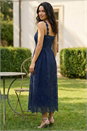 Navy  Dusk Floral Crochet Midi Dress, Image 3 of 4