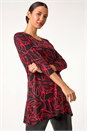 Red Leaf Print Stretch Tunic Top, Image 1 of 5
