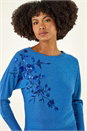 Blue Floral Sparkly Knit Jumper, Image 4 of 5