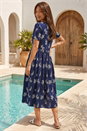 Navy  Leaf Print Smock Midi Dress , Image 2 of 4