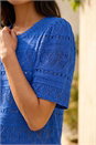 Blue Petite Pointelle Knit Top, Image 4 of 4