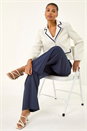 Navy  Pleat Front Wide Leg Trouser, Image 3 of 6