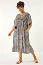 Grey Curve Tassel Trim Printed Dress, Image 2 of 5