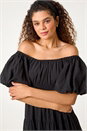 Black Puff Sleeve Tiered Midi Dress, Image 5 of 6
