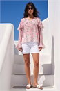 Pink Floral Print Tie Front Top, Image 3 of 4