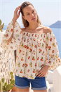Red Floral Print Bardot Top, Image 1 of 4