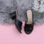 Black Mid Block Heel Peep Toe Mules Sandals, Image 4 of 6