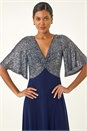 Navy  Sequin Flutter Sleeve Midi Dress, Image 4 of 5