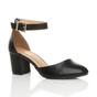 Black AJVANI Black Mid Block Heel Ankle Strap 2 Part Heels, Image 1 of 6