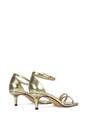 Gold XY LONDON Gold 'Lea' Open Toe Strappy Low Kitten Heel Sandal Shoes, Image 3 of 6