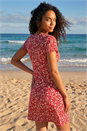 Red Dusk Abstract Print Stretch Dress, Image 2 of 4