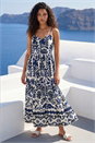 Navy Petite Print Strappy Button Midi Dress , Image 1 of 4