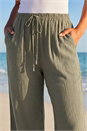 Khaki Petite Linen Blend Wide Cropped Trousers, Image 4 of 4