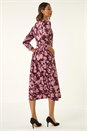 Wine Abstract Floral Wrap Midi Dress, Image 3 of 5