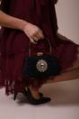 Black Ruched Jewel Clutch Bag, Image 1 of 5