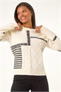 Ivory  Crew Neck Blanket Cable Knit Jumper, Image 4 of 5