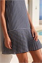 Navy  Stripe Print Pleated A-Line Dress , Image 4 of 4