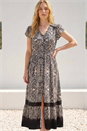 Black Paisley Print Buttoned Midi Dress, Image 3 of 4