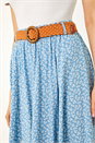Denim Floral Print Belted Elastic Waist Midi Skirt, Image 5 of 5
