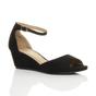 Black AJVANI Black Mid Wedge Heel Ankle Strap Sandals, Image 1 of 6