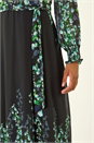 Blue Floral Border Belted Midi Dress, Image 5 of 5