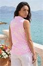 PINK Stripe Leaf Embroidered Button Up Blouse, Image 3 of 4
