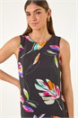 Fuchsia Leaf Print Shift Dress, Image 4 of 5