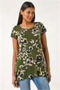 KHAKI Leaf Print Hanky Hem Tunic Top, Image 4 of 5