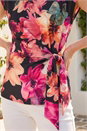 Pink Floral Print Tie Front Top, Image 4 of 4