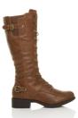 Tan Lace Up Calf Military Biker Boots, Image 2 of 6
