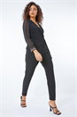 Black Petite Sequin Cuff Wrap Jumpsuit, Image 3 of 5