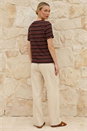 Chocolate Stripe Mock Button Top, Image 3 of 5