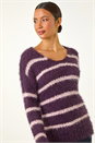 Plum Stripe Fluffy Knit Jumper, Image 4 of 5