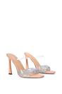 Beige XY LONDON Beige 'Lois' Square Open Toe Rhinestone Perspex High Heeled Mules, Image 4 of 5