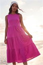 Fuchsia Tiered Midi Smock Dress, Image 2 of 4