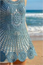 Denim Longline Crochet Knit Vest , Image 3 of 3