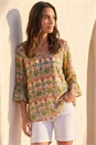 Khaki Ikat Print Flare Sleeve Top, Image 1 of 4