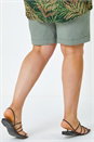Khaki Curve Elastic Waist Turn Hem Stretch Shorts, Image 3 of 5