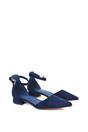 Navy XY LONDON Navy 'Jenny' Low Heel Flat Pointed Toe Ankle Strap Court Shoes, Image 3 of 5
