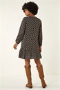 Black Geo Print Pintuck Smock Dress, Image 3 of 5