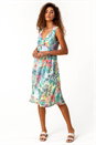 Green Burnout Tropical Print Stretch Dress, Image 2 of 5
