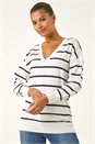 Ivory  Stripe Print Knitted V-Neck Longline Jumper, Image 1 of 5