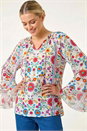 Pink Tie Front Floral Print Top, Image 2 of 5