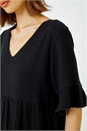 Black Textured Tiered Cotton Smock Dress, Image 5 of 5