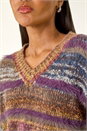 Purple Textured Stripe V-Neck Knit Jumper, Image 5 of 5