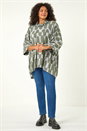 KHAKI Curve Geometric Print Roll Neck Top, Image 2 of 5