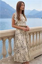 Cream  Animal Print Split Sleeve Midi Dress, Image 2 of 4