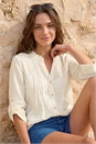 White Petite V-Neck Button Front Top, Image 1 of 4