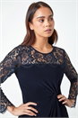 Navy  Petite Lace Detail Knot Front Bodycon Dress, Image 4 of 5