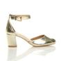 Gold AJVANI Gold Mid Block Heel Ankle Strap 2 Part Heels, Image 2 of 6